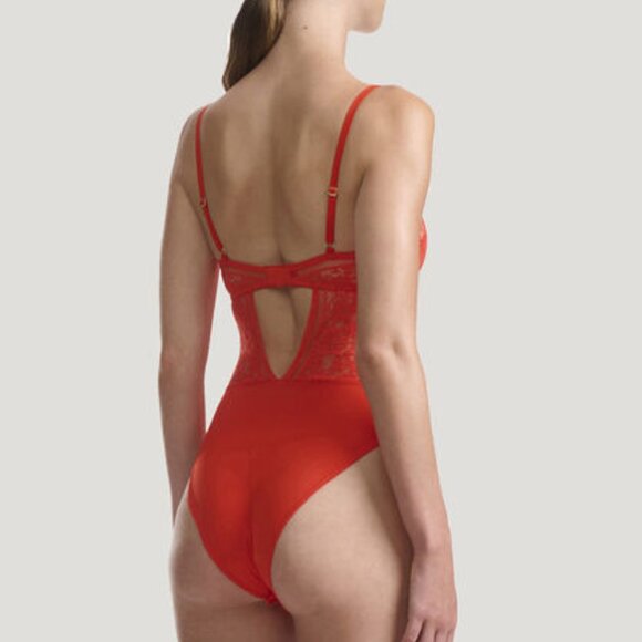 NWT Wolford Straight Laced Shaping Lace Bodysuit Red M B - Picture 2 of 8